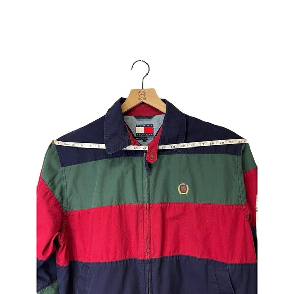 Vintage Tommy Hilfiger Men's Full Zip Jacket Stripe Crest Logo 100% Cotton Small - Picture 16 of 16